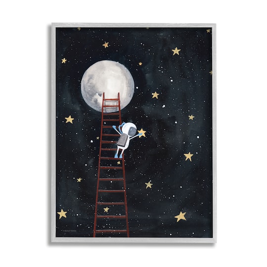 Stupell Industries Astronaut Hanging Stars Outer Space Ladder to Moon Framed Wall Art in Gray | 11" x 14" | Michaels®